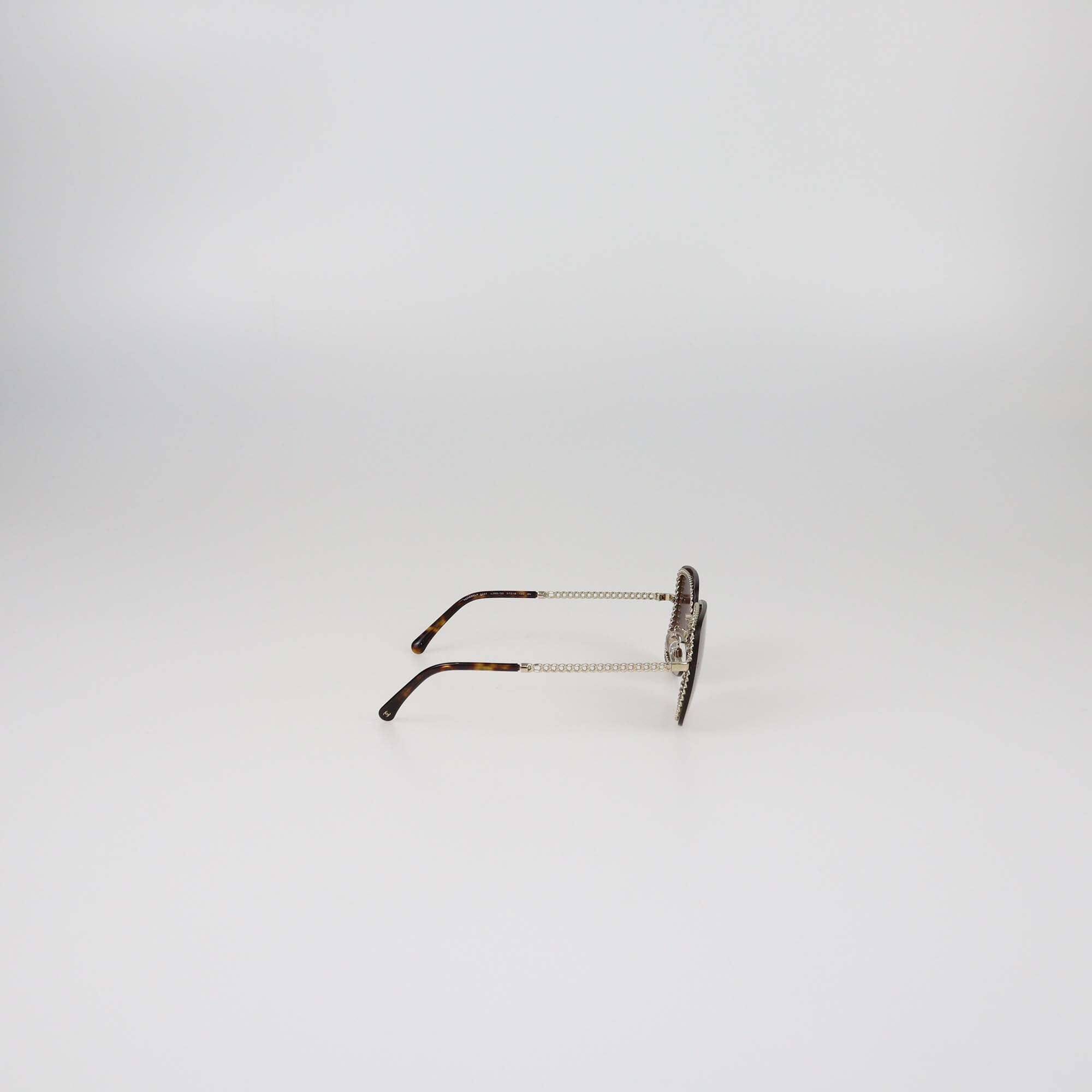 Chanel Brown Gradient Chain Square Sunglasses Womens Chanel 