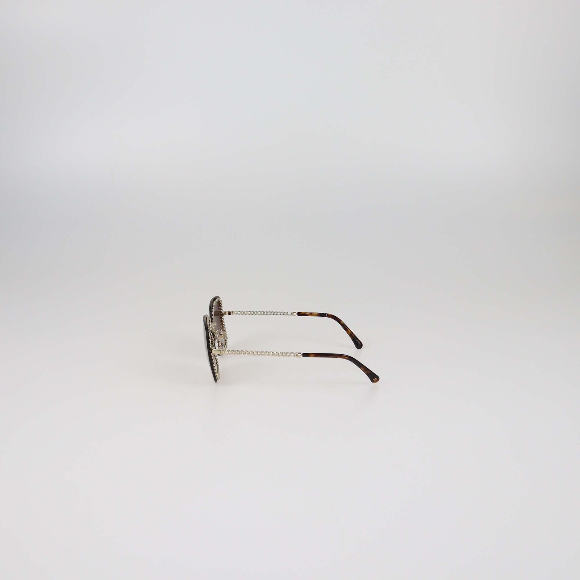 Chanel Brown Gradient Chain Square Sunglasses Womens Chanel 