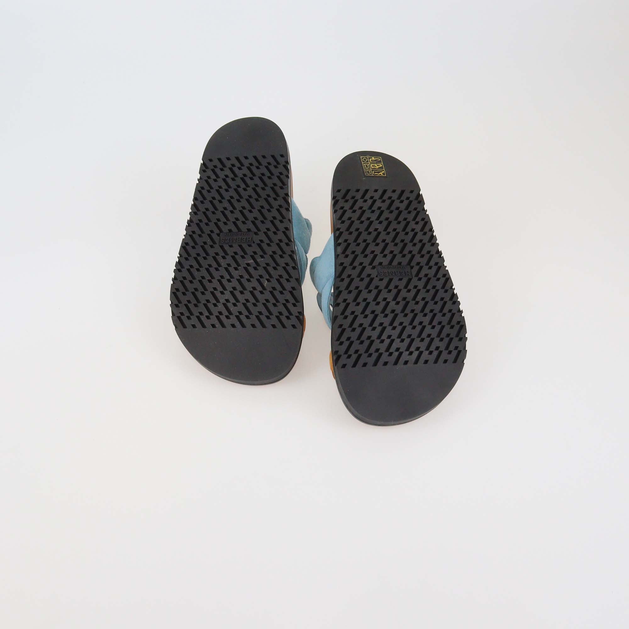 Hermes Bleu Cristaux/Naturel Suede Extra Sandals