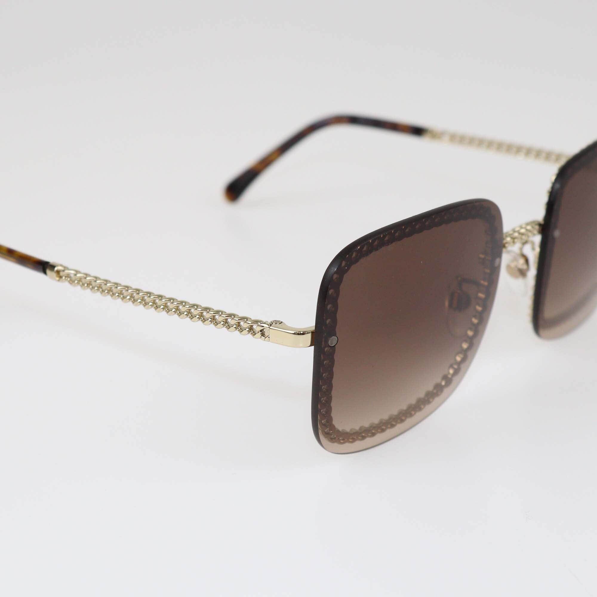 Chanel Brown Gradient Chain Square Sunglasses Womens Chanel 