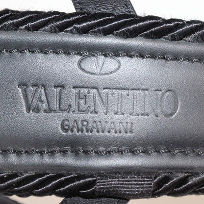 Valentino Black Suede Roman Studs Wedge Espadrille Sandals