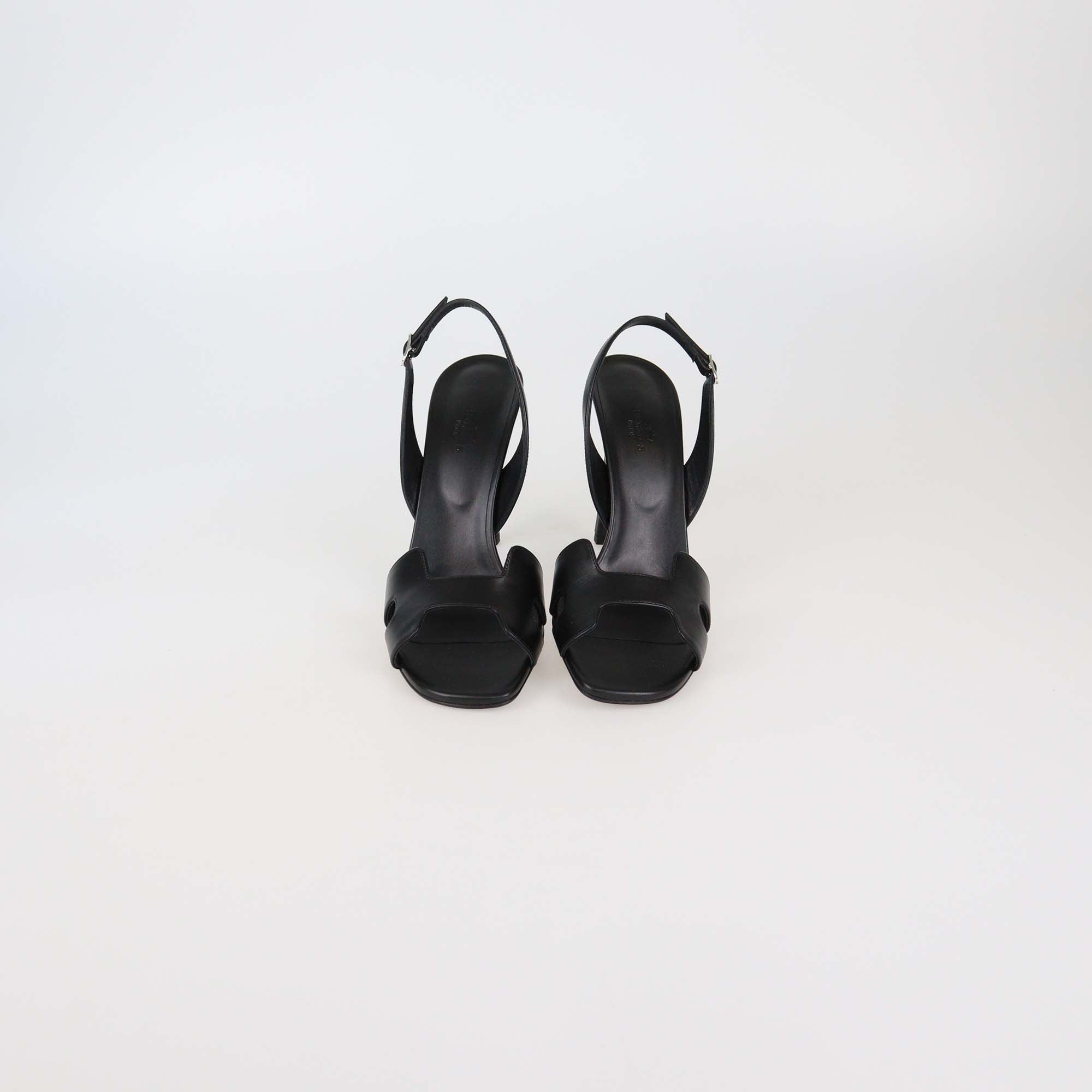 Hermes Black Leather Holy 105 Sandals