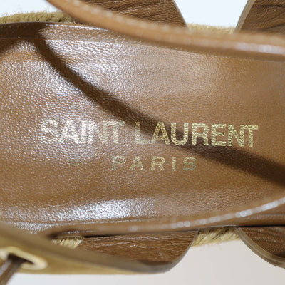 Saint Laurent Brown Suede and Leather Lace Up Espadrille Wedge Sandals