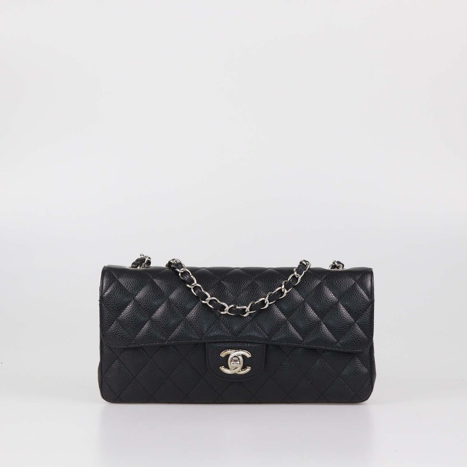 Chanel Black Quilted Caviar Leather East/West Classic Flap Bag