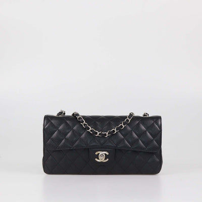 Chanel Black Quilted Caviar Leather East/West Classic Flap Bag
