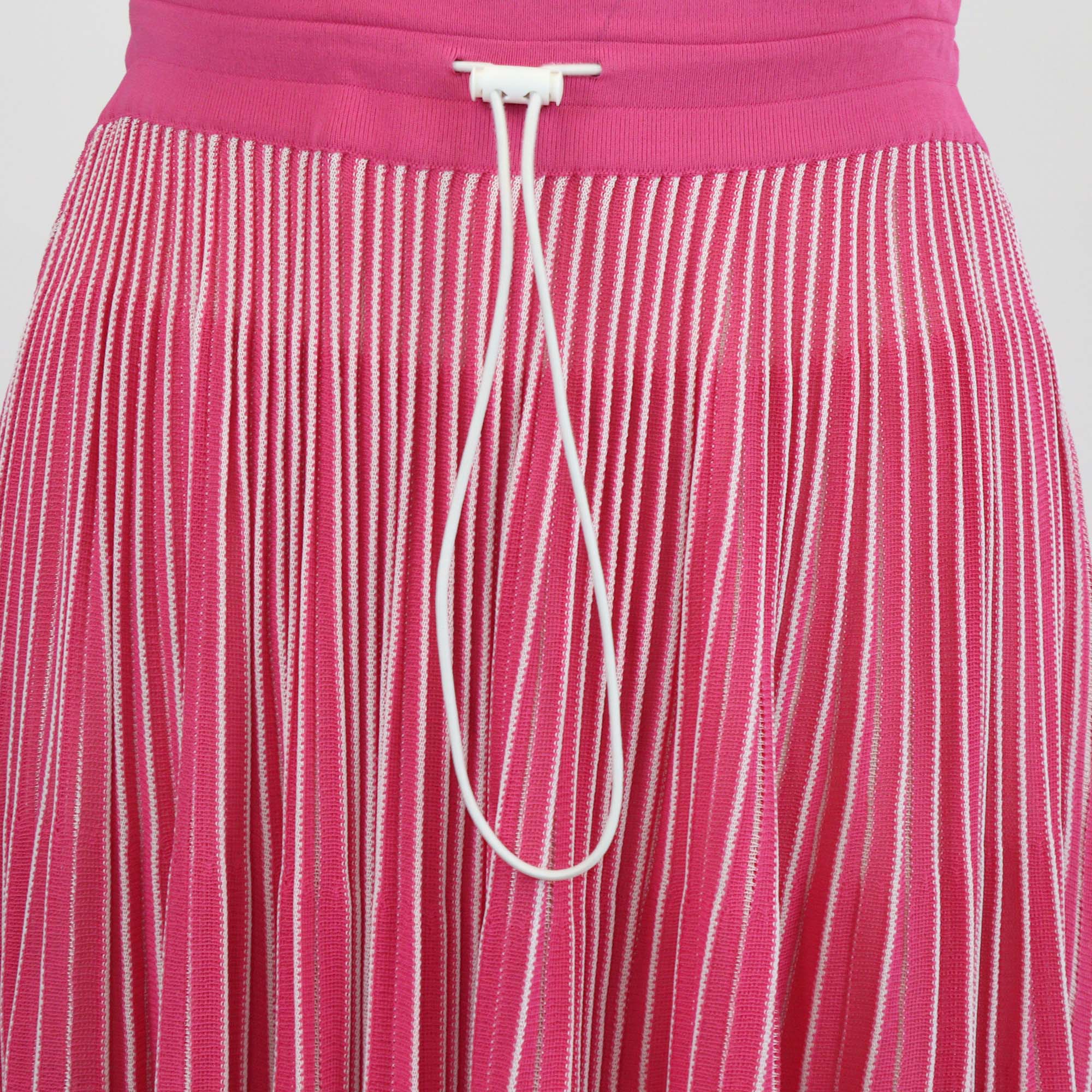 Valentino Pink Striped Pleated Midi Skirt