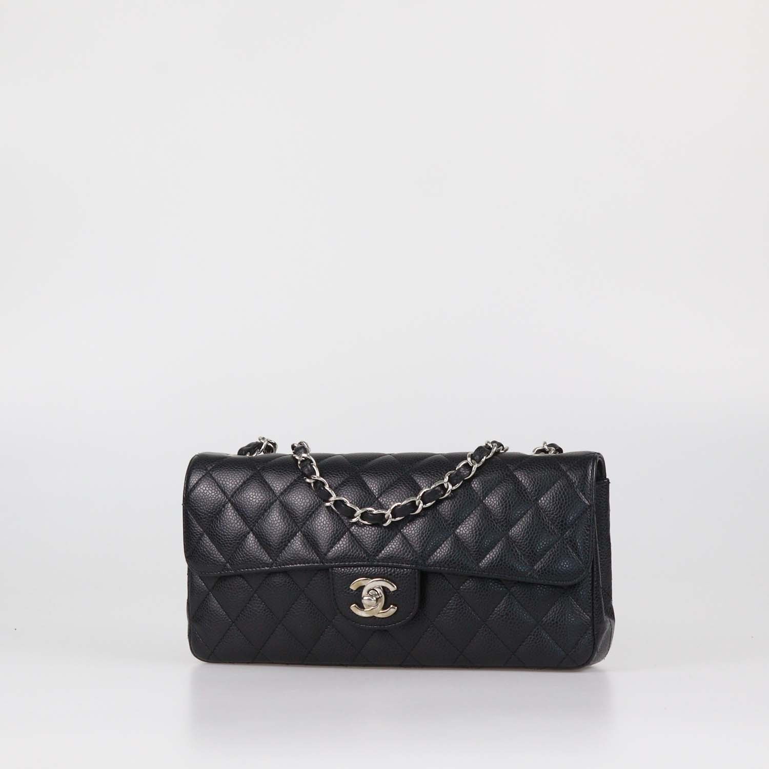 Chanel Black Quilted Caviar Leather East/West Classic Flap Bag