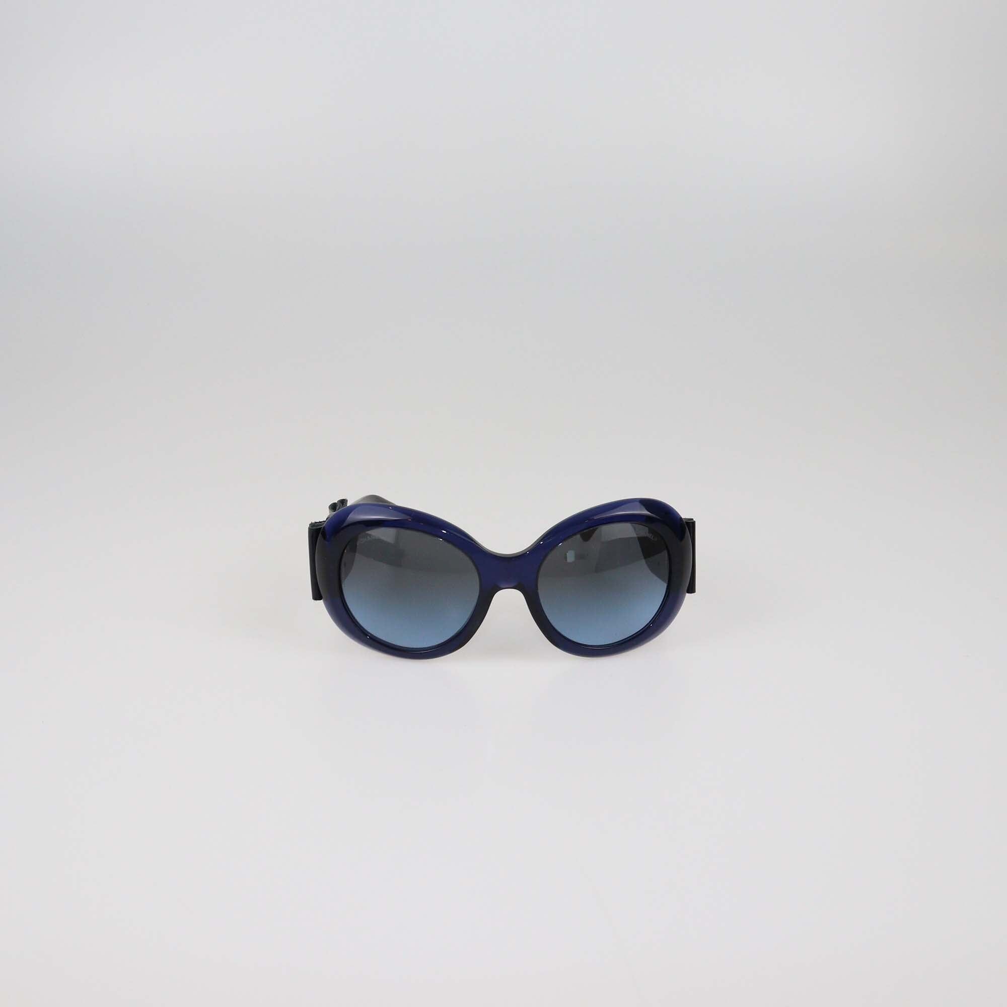 Chanel Blue Gradient Bow Oversized Round Sunglasses Womens Chanel 