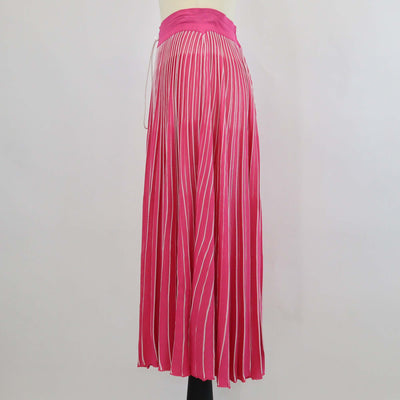 Valentino Pink Striped Pleated Midi Skirt