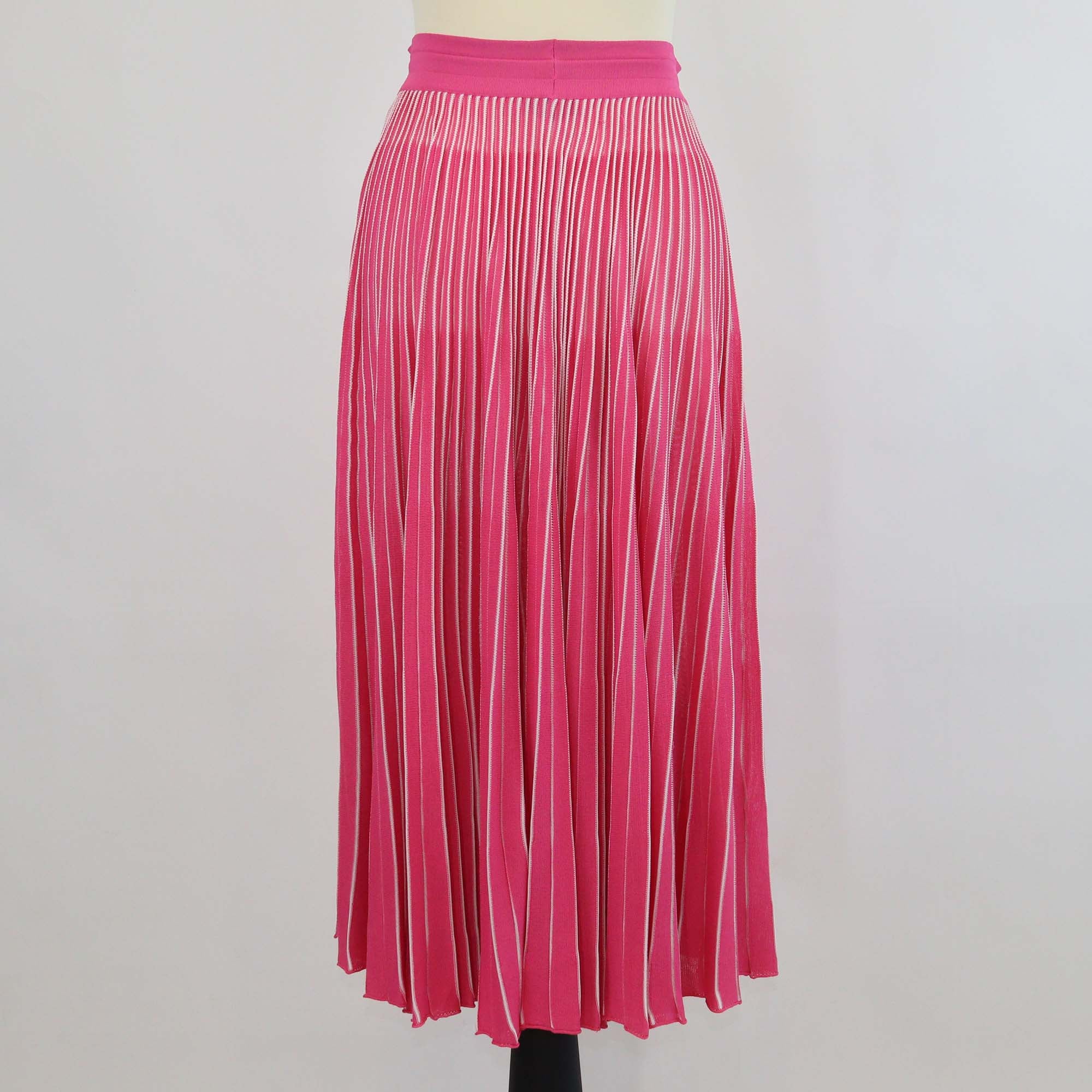 Valentino Pink Striped Pleated Midi Skirt