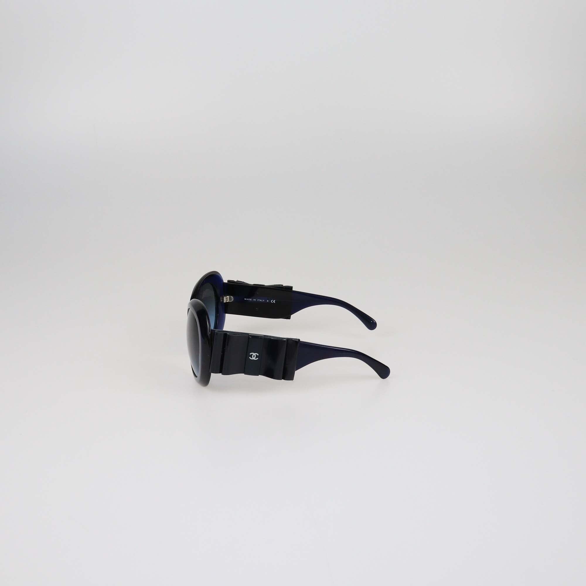 Chanel Blue Gradient Bow Oversized Round Sunglasses Womens Chanel 