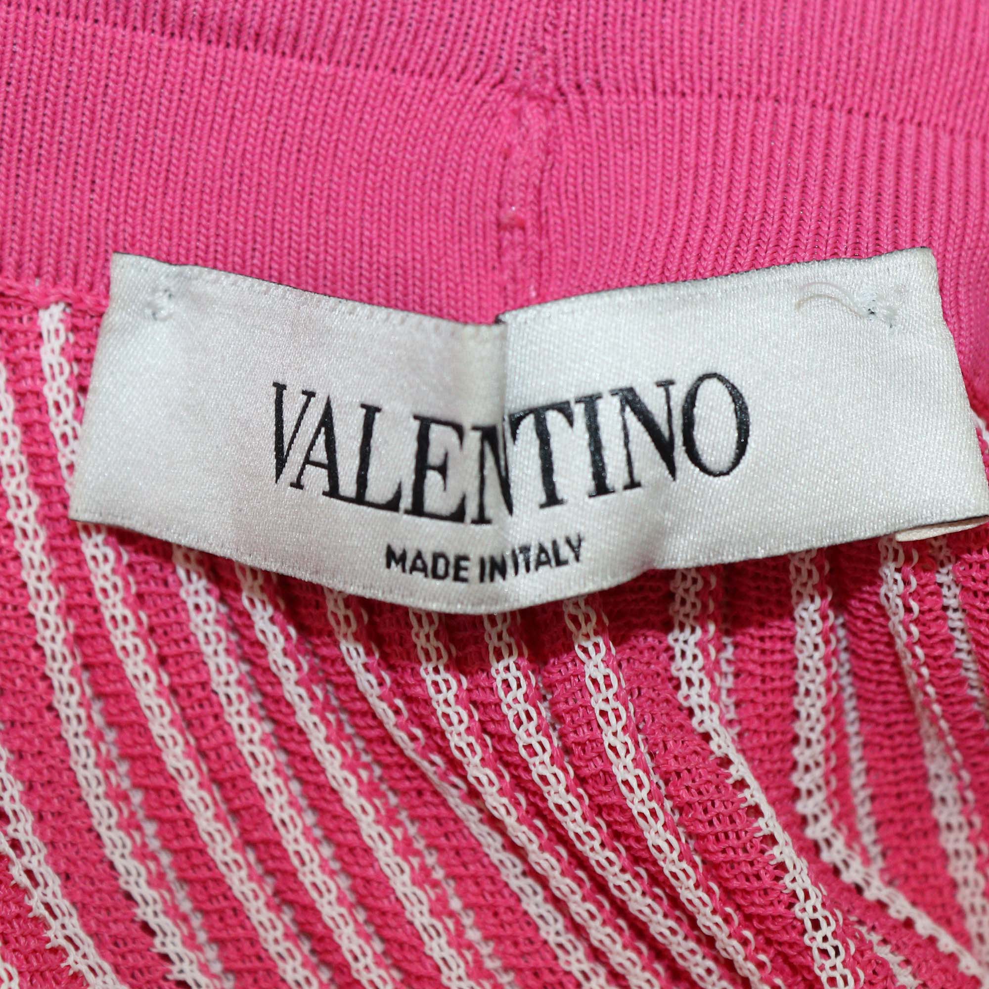 Valentino Pink Striped Pleated Midi Skirt