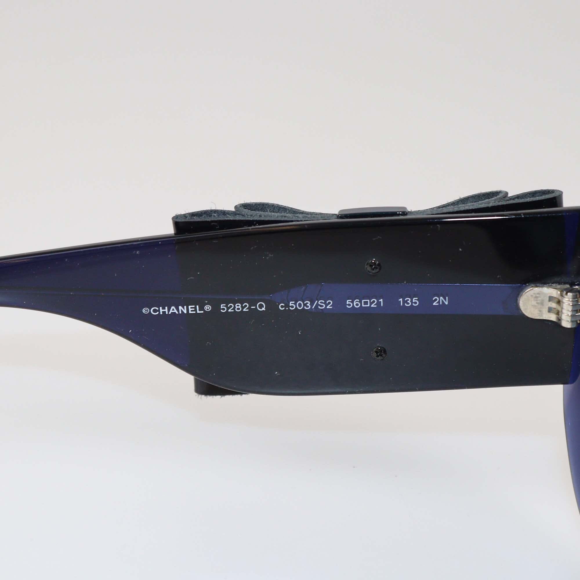 Chanel Blue Gradient Bow Oversized Round Sunglasses Womens Chanel 