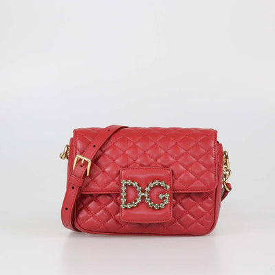 Dolce & Gabbana Red Quilted Leather DG Millennials Crystal Crossbody Bag