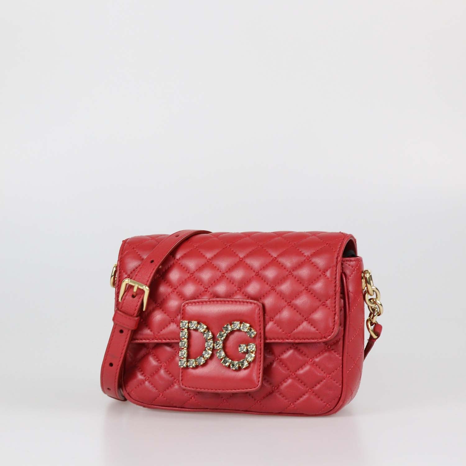 Dolce & Gabbana Red Quilted Leather DG Millennials Crystal Crossbody Bag