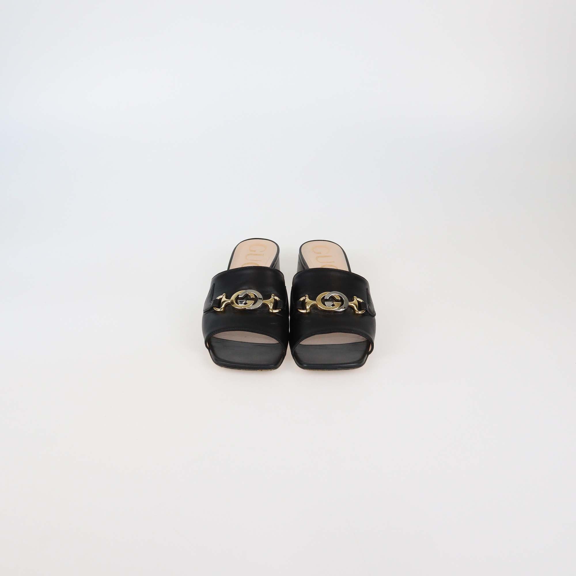Gucci Black Leather Zumi Slide Sandals