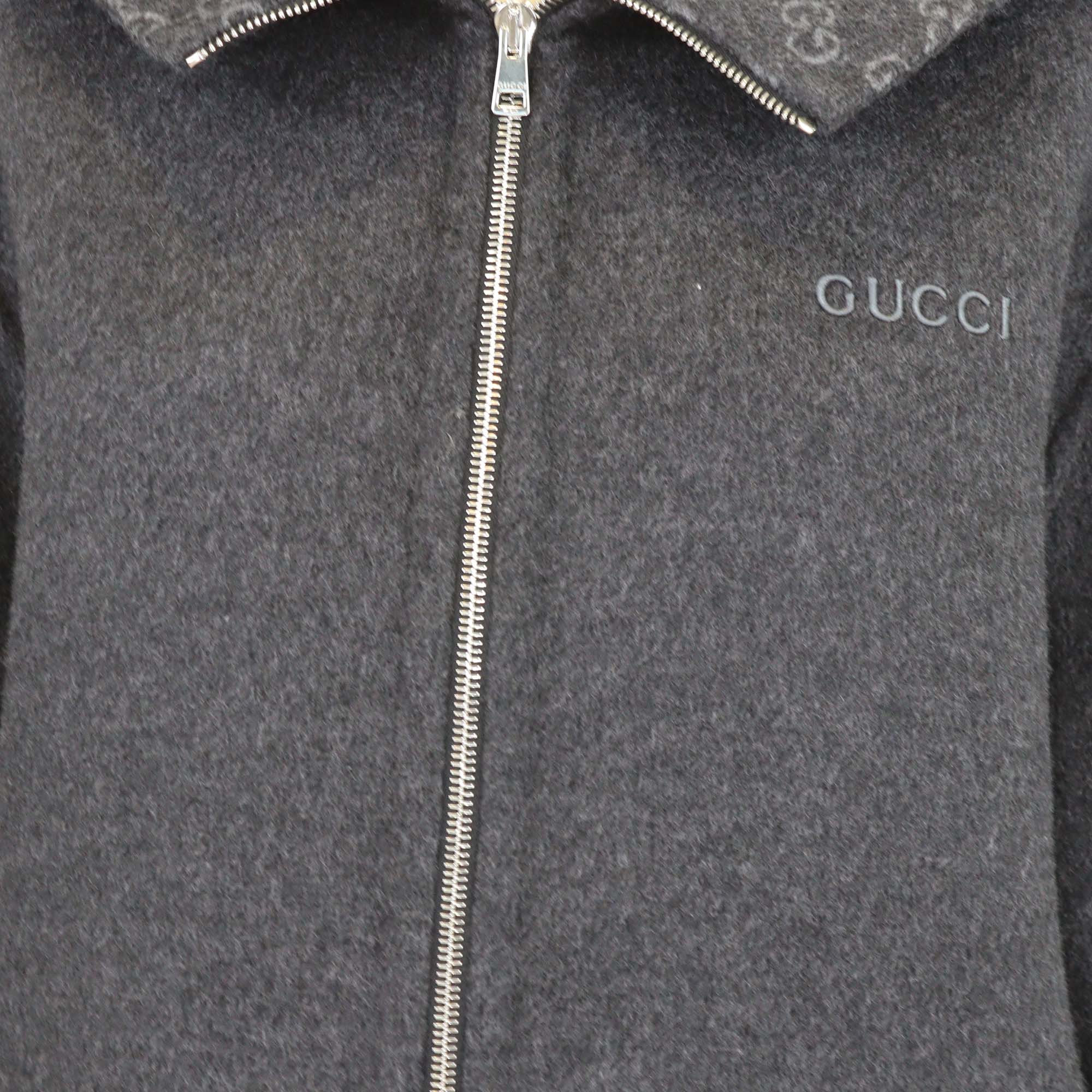 Gucci Grey Wool Embroidered Hooded Zip Up Jacket