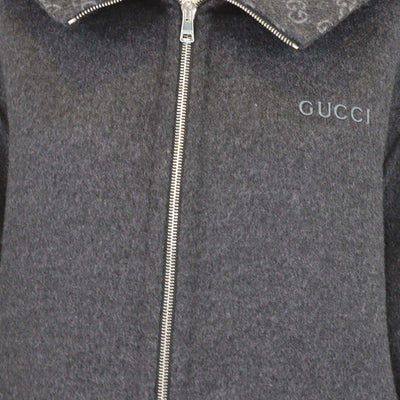 Gucci Grey Wool Embroidered Hooded Zip Up Jacket
