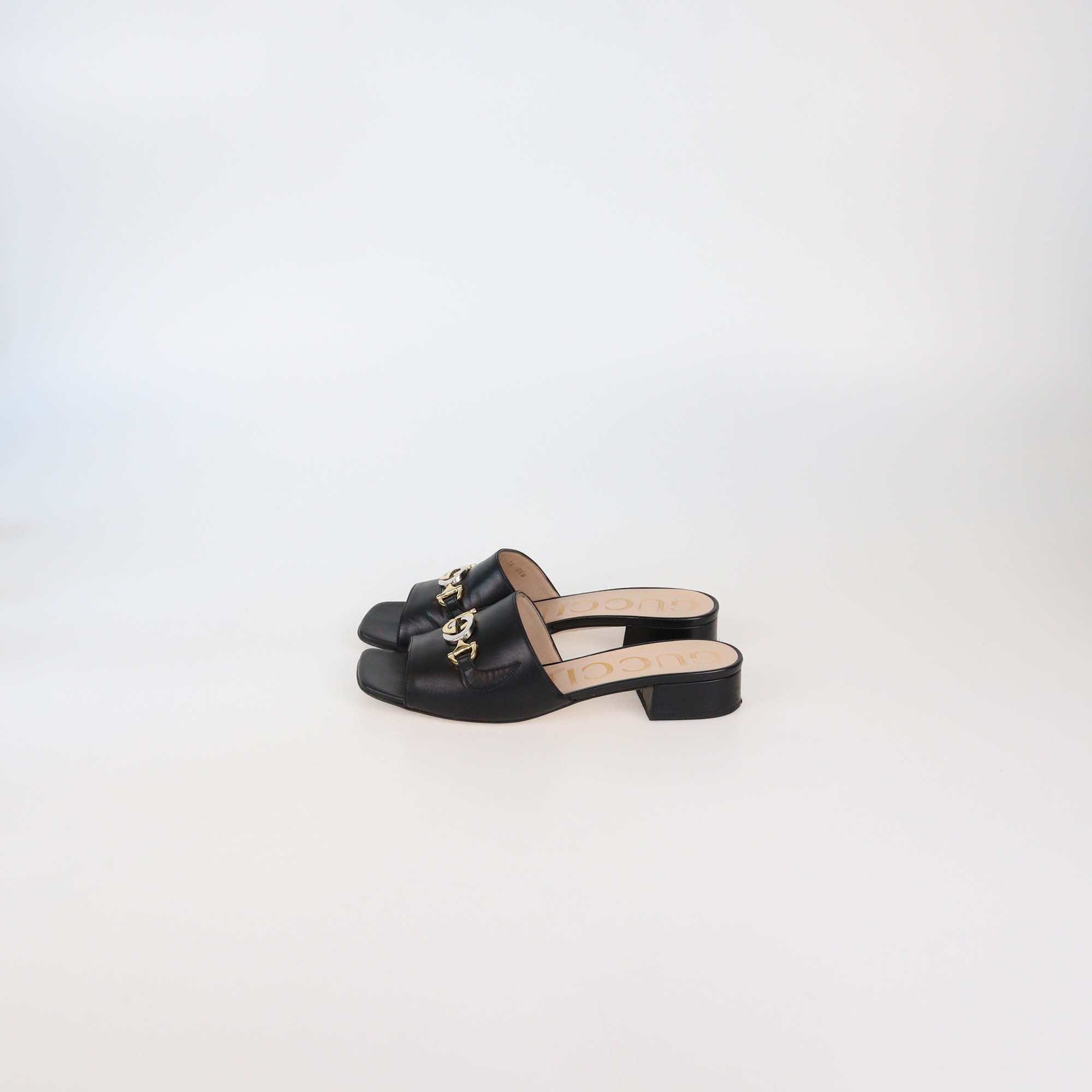 Gucci Black Leather Zumi Slide Sandals