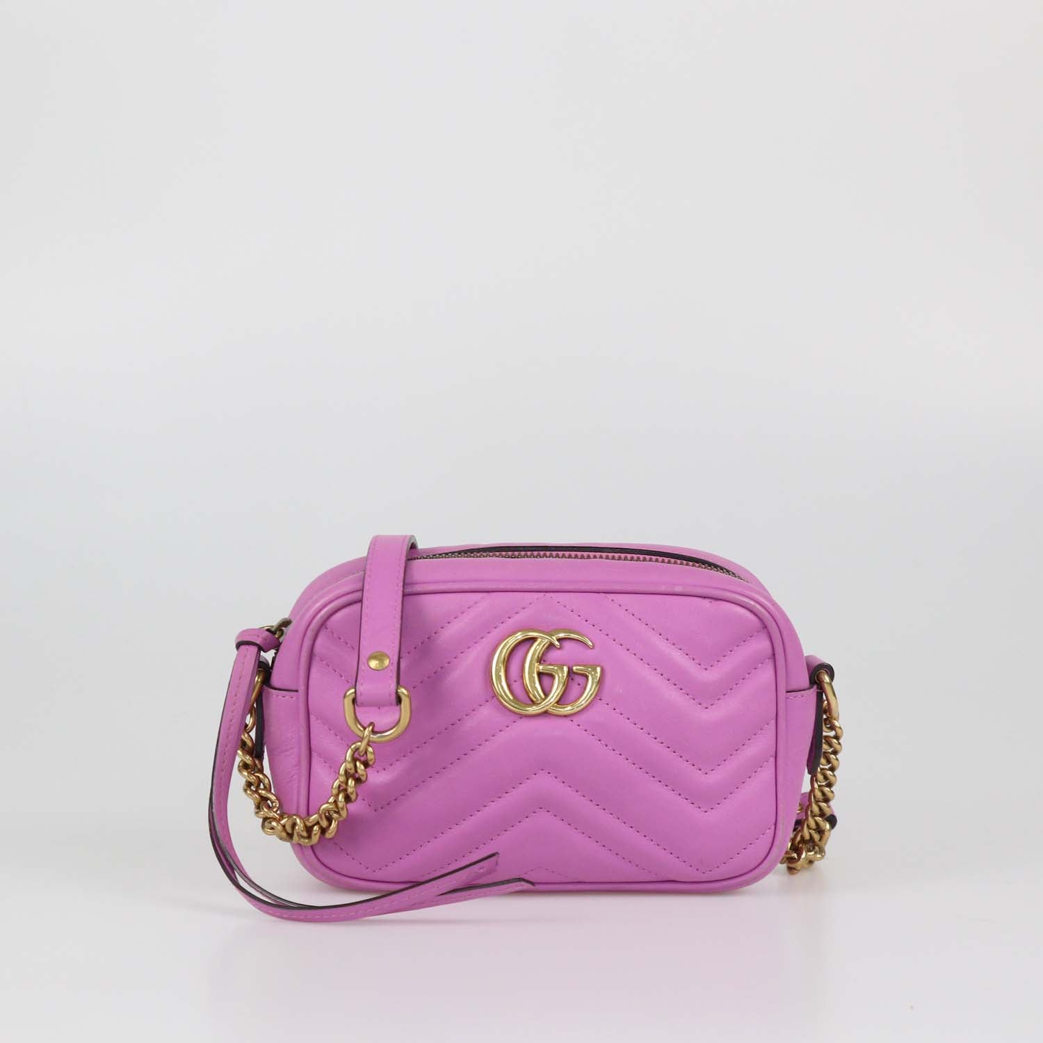 Gucci Pink Matelasse Leather Mini GG Marmont Camera Bag