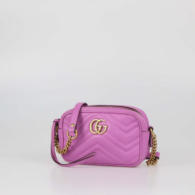 Gucci Pink Matelasse Leather Mini GG Marmont Camera Bag