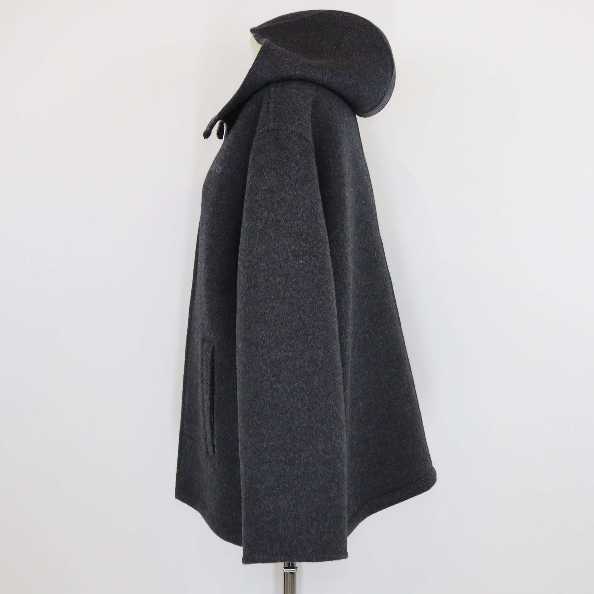 Gucci Grey Wool Embroidered Hooded Zip Up Jacket