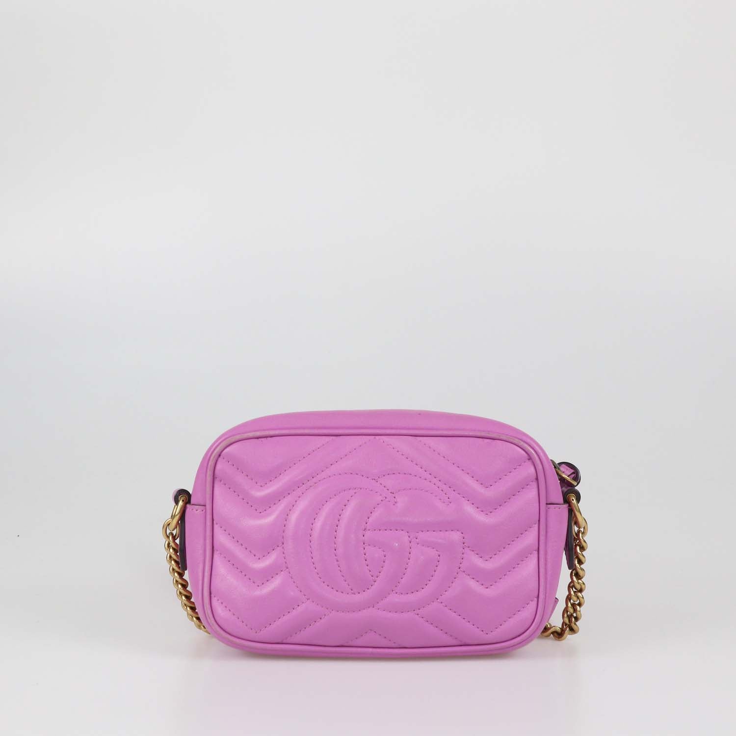 Gucci Pink Matelasse Leather Mini GG Marmont Camera Bag