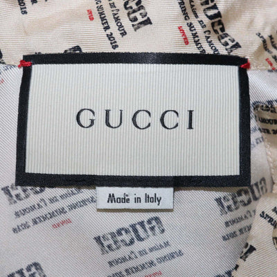 Gucci Beige Silk Invite Stamp Print Ruffled Longsleeve Shirt