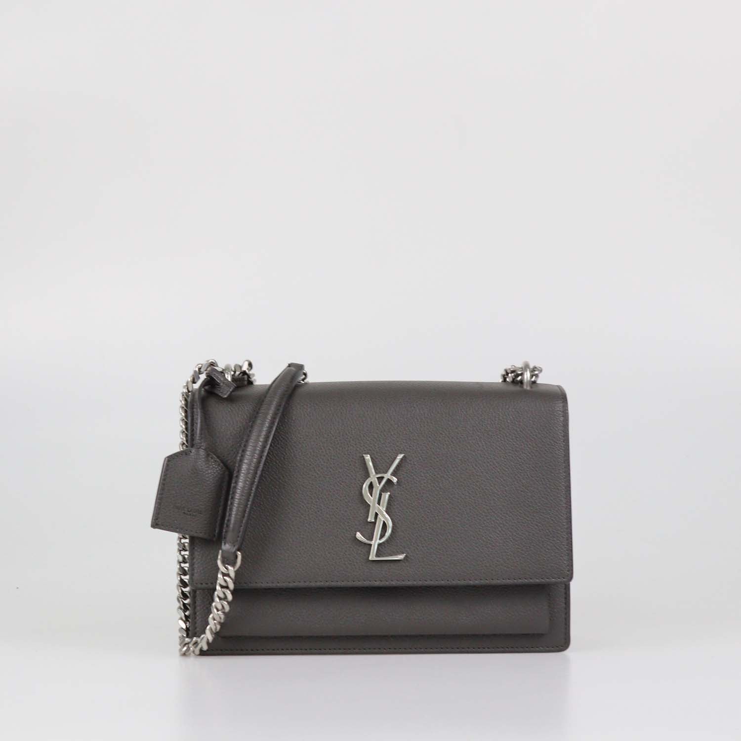 Saint Laurent Grey Sunset Leather Medium Shoulder Bag