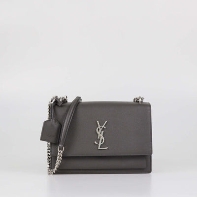 Saint Laurent Grey Sunset Leather Medium Shoulder Bag