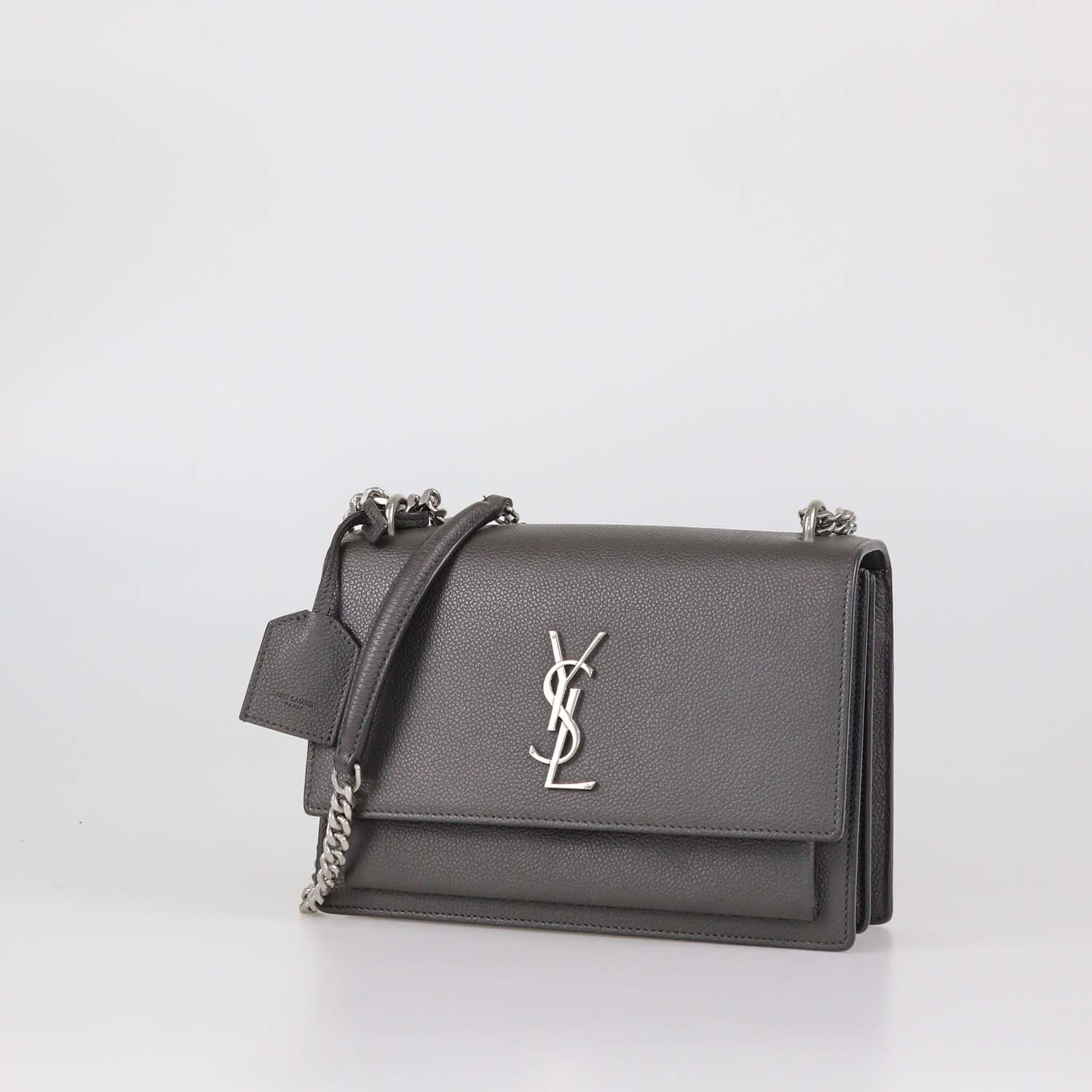 Saint Laurent Grey Sunset Leather Medium Shoulder Bag