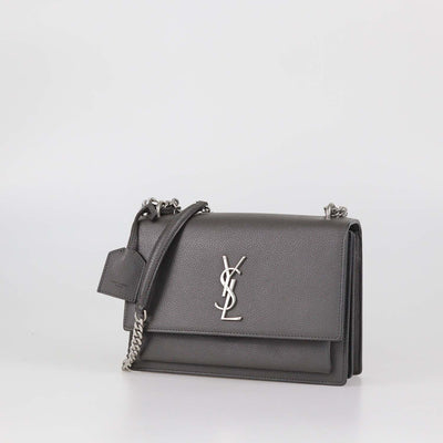 Saint Laurent Grey Sunset Leather Medium Shoulder Bag