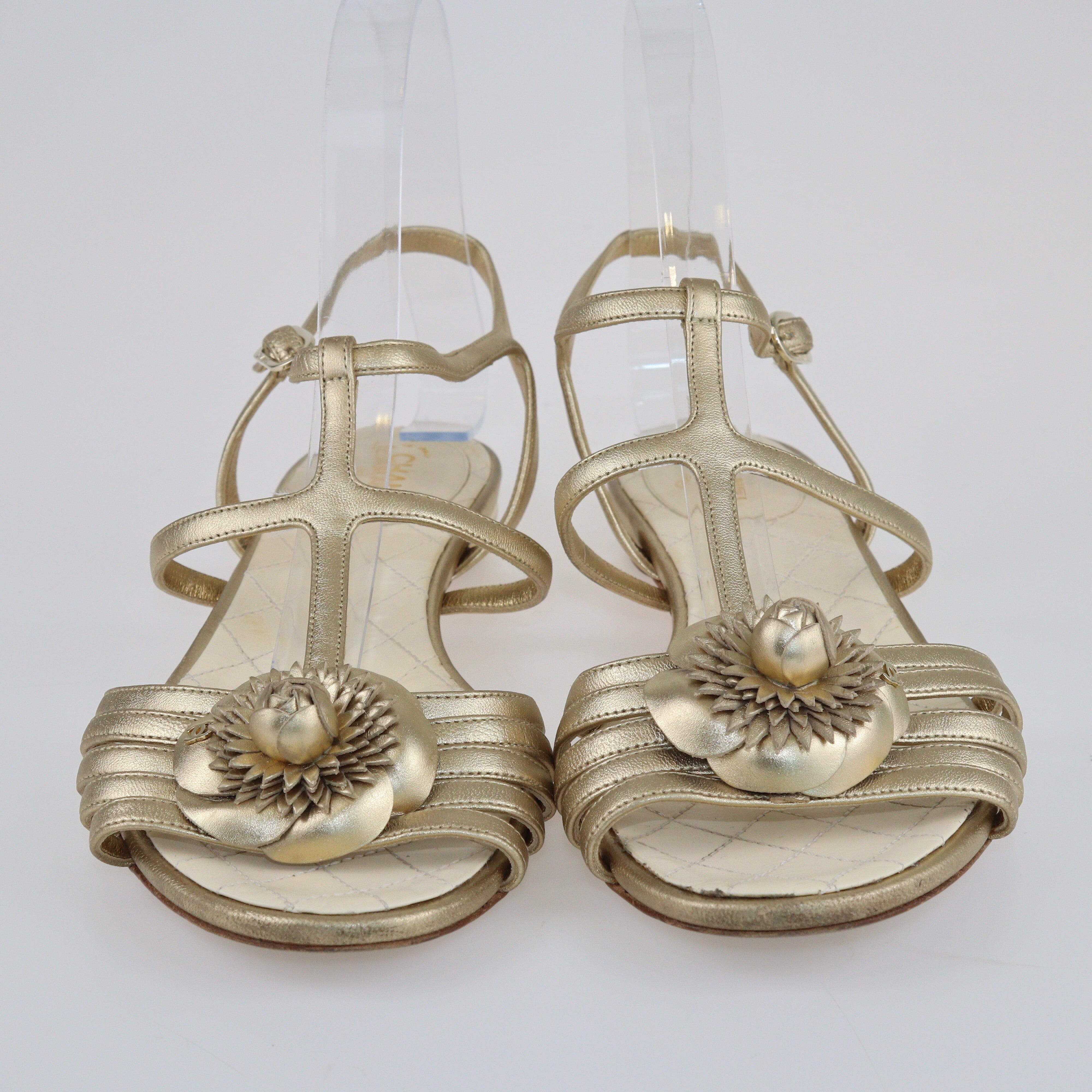 Chanel discount gold sandals