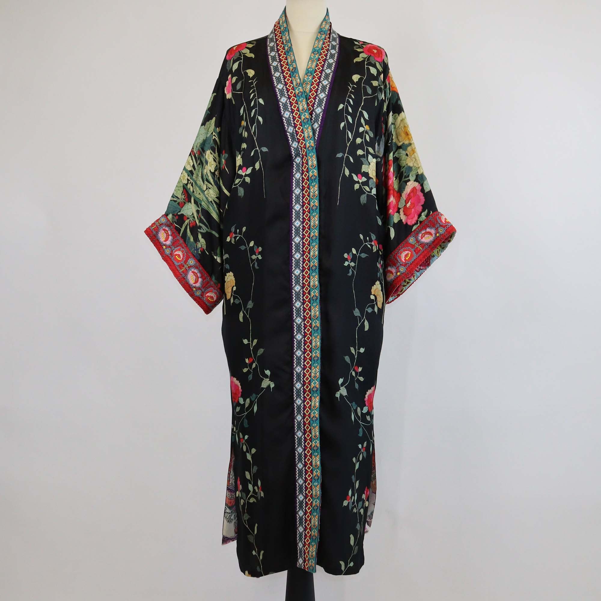 Johnny Was Multicolor Silk Floral Print Three Quarter Sleeve Tunic