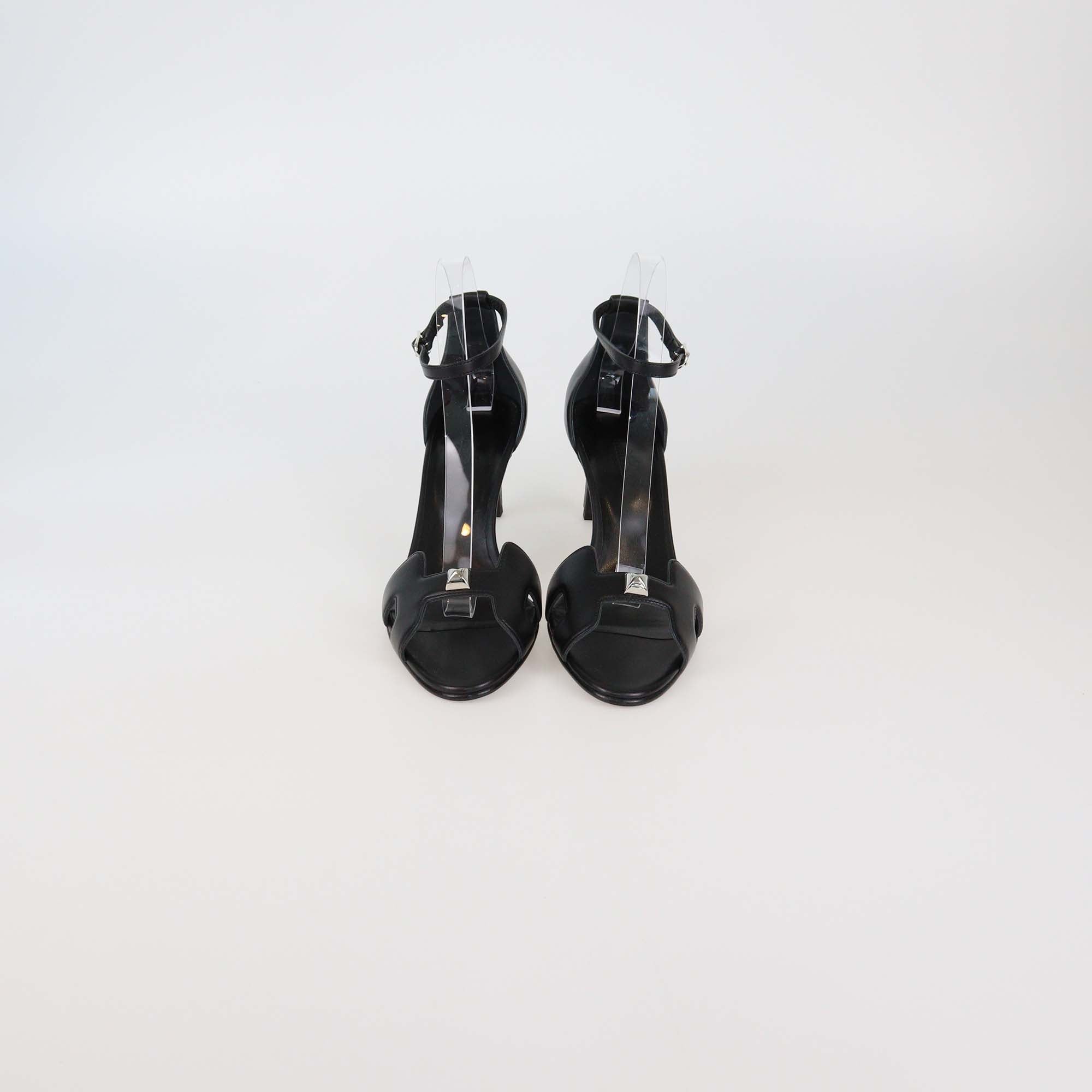Hermes Black Leather Premiere 70 Sandals