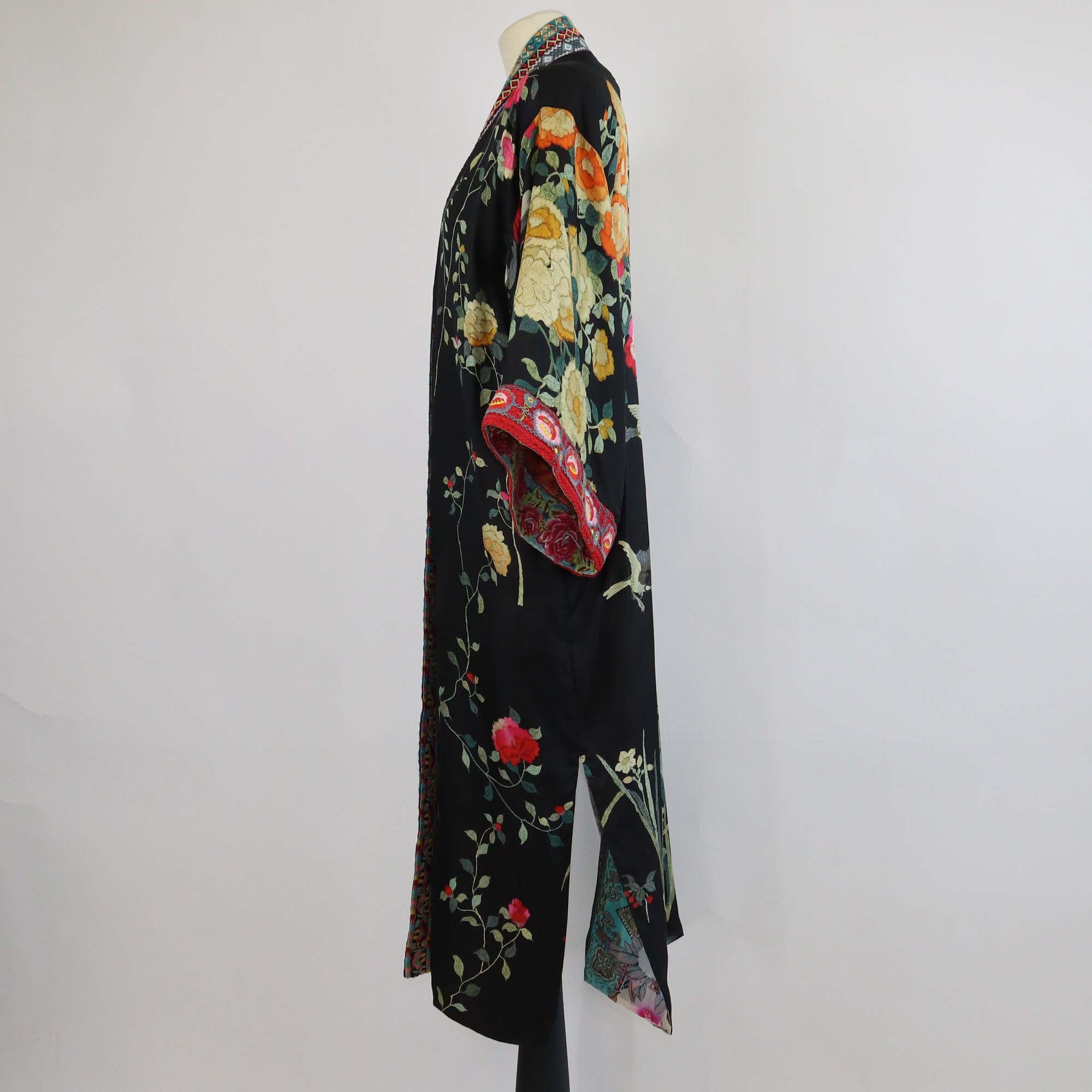Johnny Was Multicolor Silk Floral Print Three Quarter Sleeve Tunic