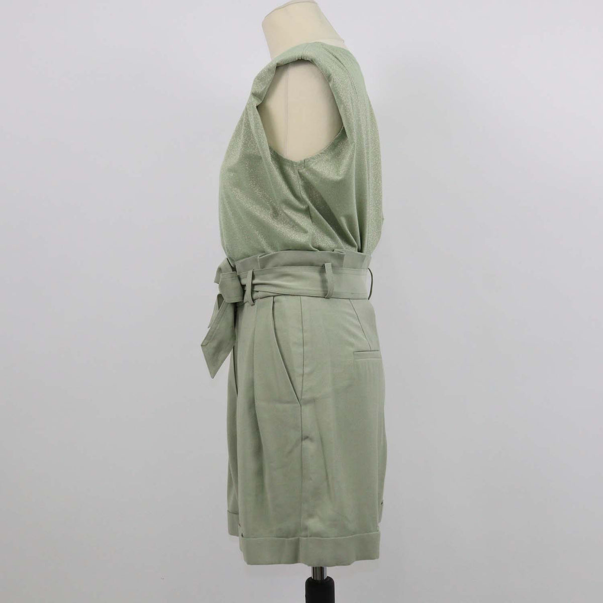 Tara Jamon Pale Green Metallic Blend Viscose Sleeveless Shirt & Priscille Short