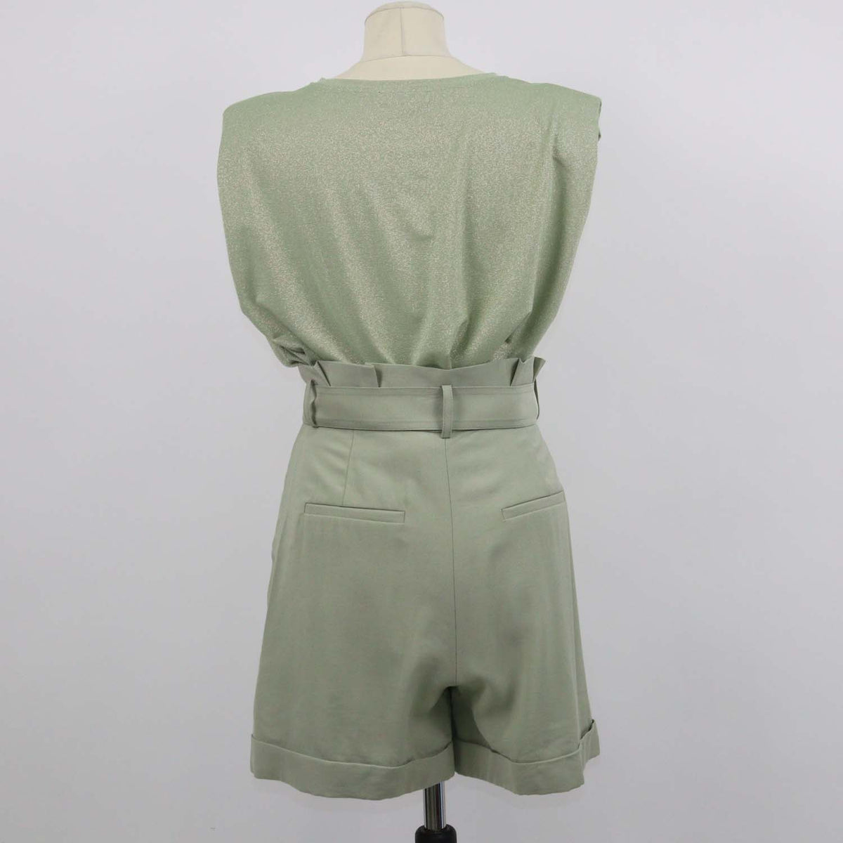 Tara Jamon Pale Green Metallic Blend Viscose Sleeveless Shirt & Priscille Short