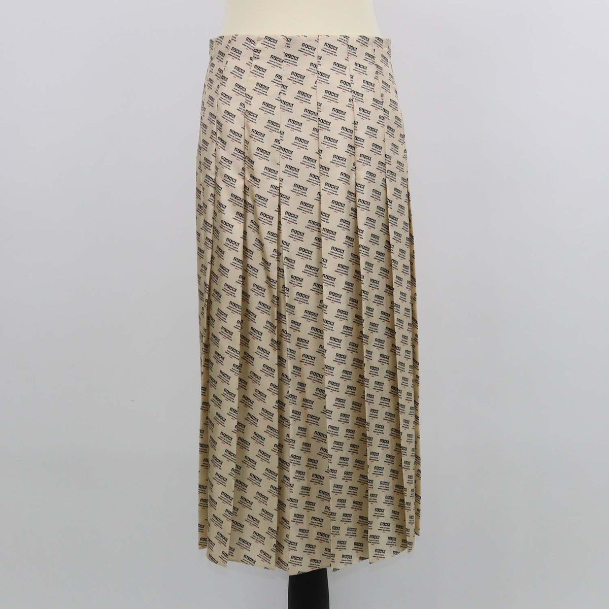 Gucci Beige Silk Invite Stamp Print Pleated Midi Skirt