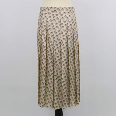 Gucci Beige Silk Invite Stamp Print Pleated Midi Skirt