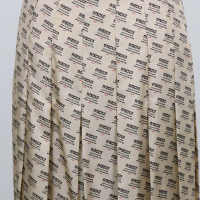 Gucci Beige Silk Invite Stamp Print Pleated Midi Skirt