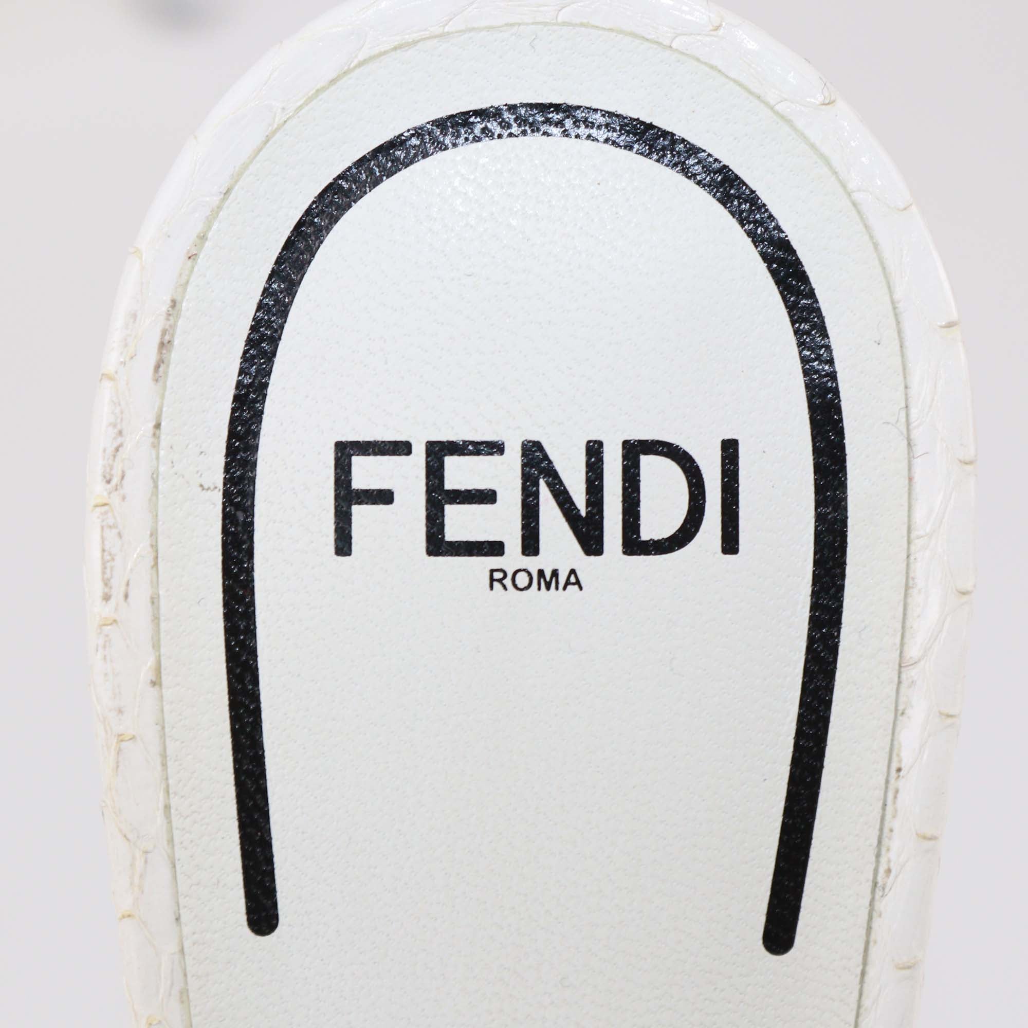 Fendi White Sequins and Snake Mules