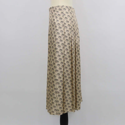 Gucci Beige Silk Invite Stamp Print Pleated Midi Skirt