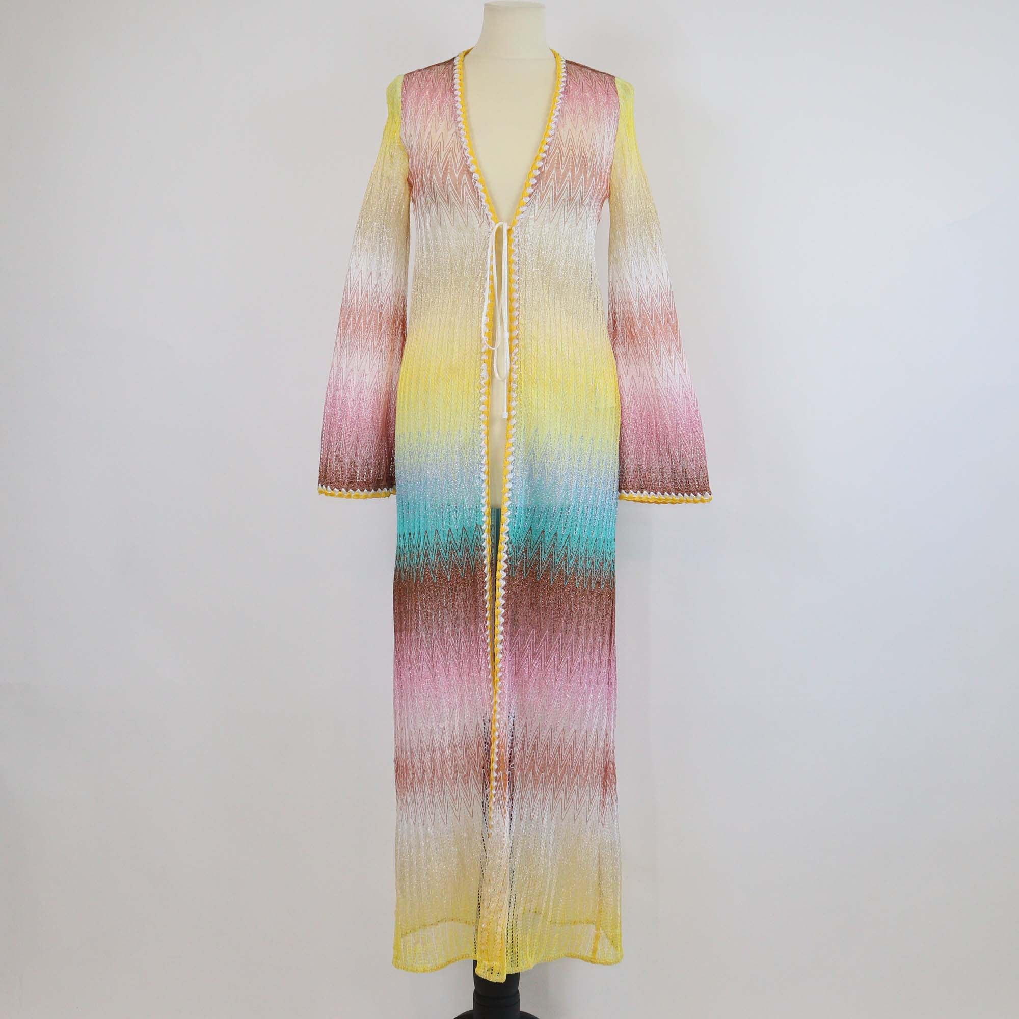 Missoni Mare Multicolor Viscose Chevron Pattern Knit Beach Cover Up Robe