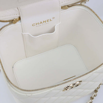Chanel White Quilted Caviar Leather Vanity Case Bag