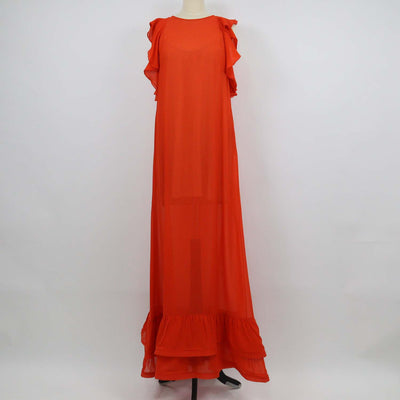 BCBGMaxazria Tangerine Silk Ruffled Sleeveless Maxi Dress