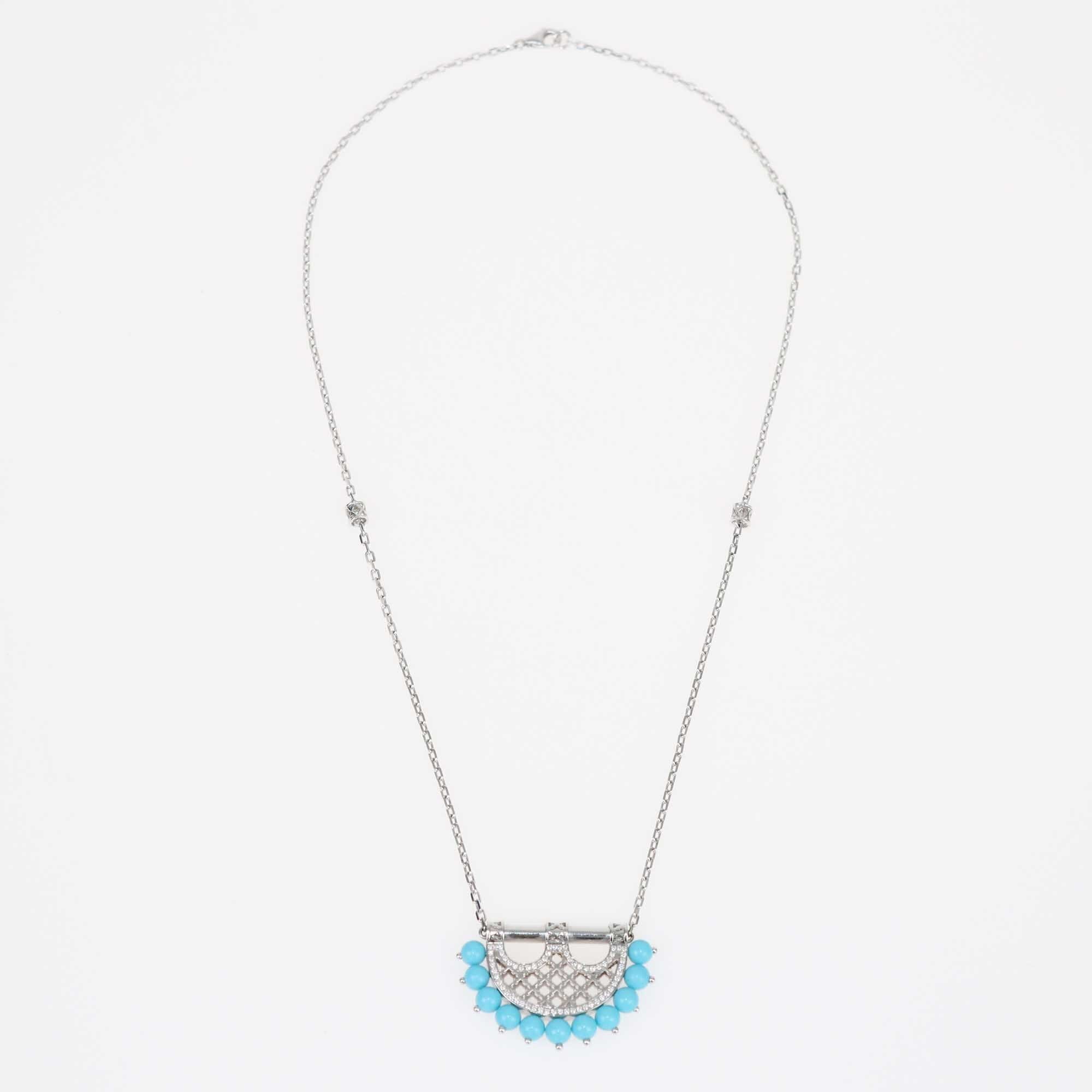 Misk Turquoise Heritage Medium Border Diamond Pendant Necklace Jewellery Misk 