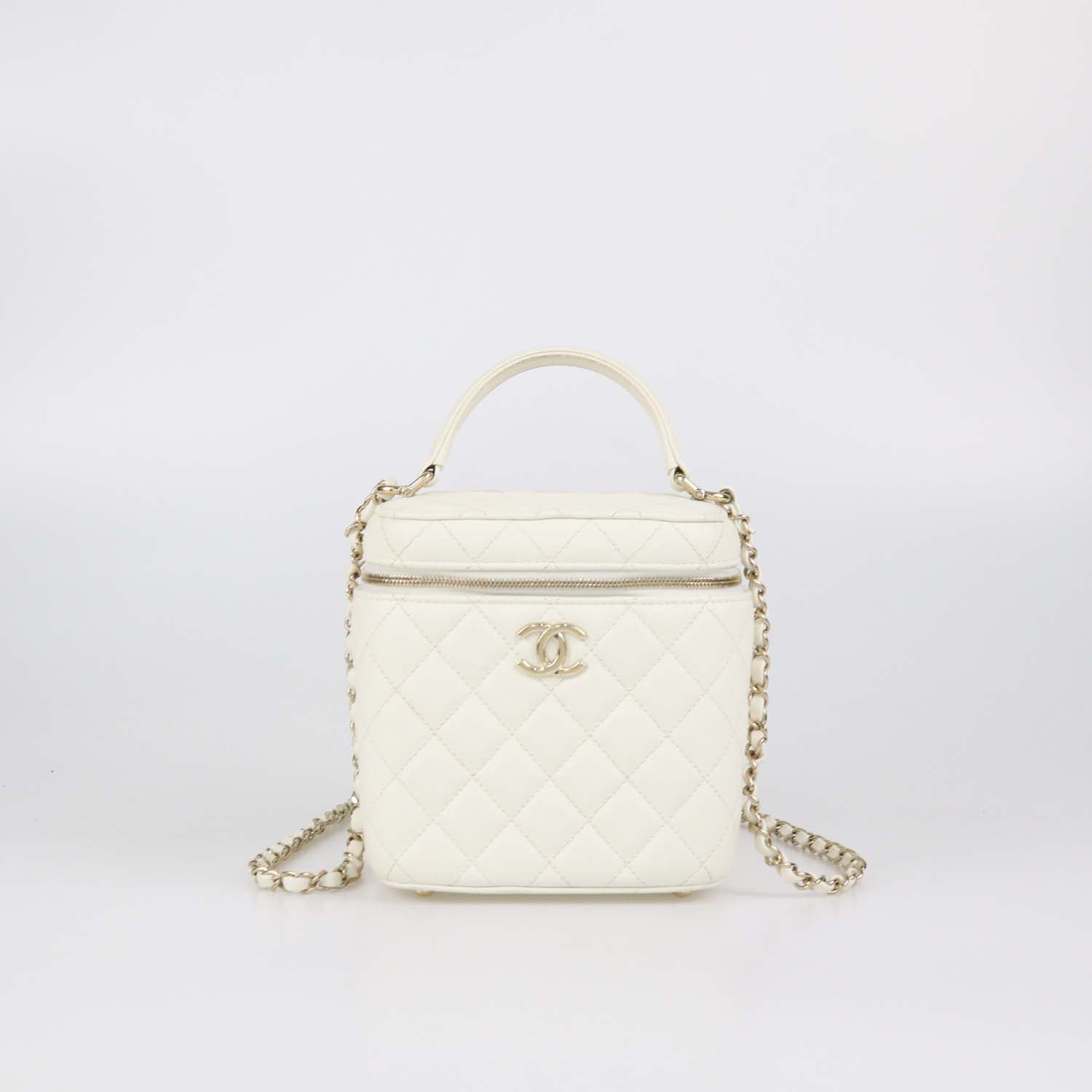 Chanel White Quilted Caviar Leather Vanity Case Bag