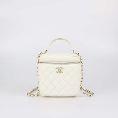 Chanel White Quilted Caviar Leather Vanity Case Bag