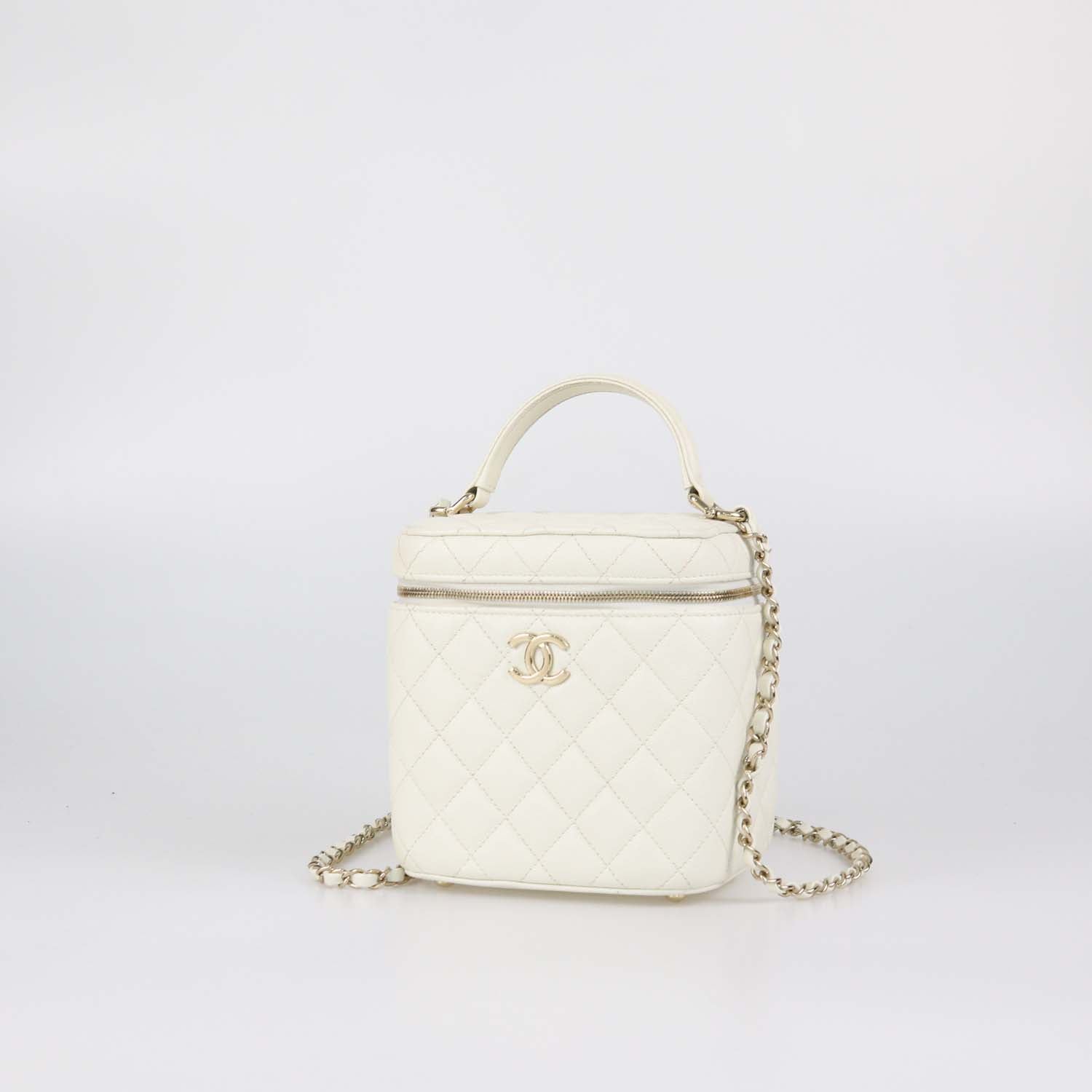 Chanel White Quilted Caviar Leather Vanity Case Bag